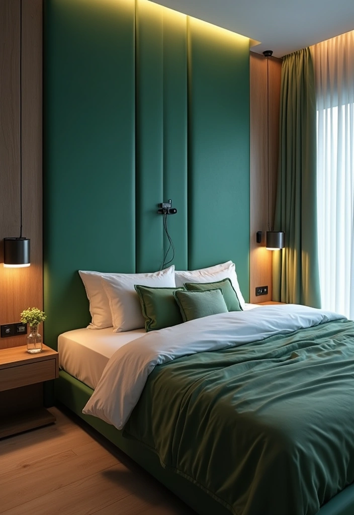 25 Green Headboard Bedroom Ideas That Make a Chic Statement - 24. Integrated Technology