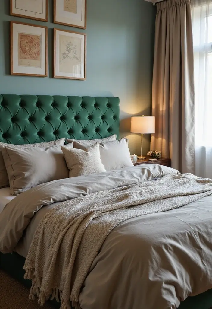 25 Green Headboard Bedroom Ideas That Make a Chic Statement - 8. Textured Fabrics