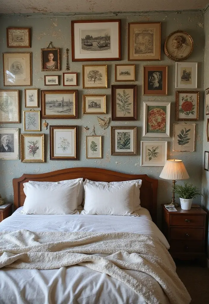 25 Romantic Vintage Bedroom Ideas That Feel Timeless & Intimate - 19. Vintage Art