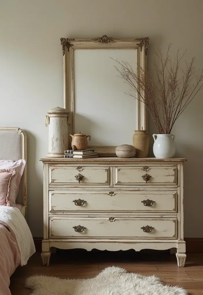 25 Romantic Vintage Bedroom Ideas That Feel Timeless & Intimate - 2. Distressed Furniture