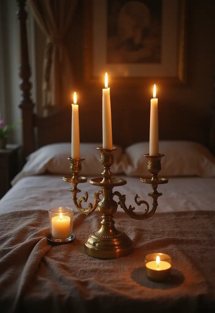 25 Romantic Vintage Bedroom Ideas That Feel Timeless & Intimate - 23. Vintage Candlestick Holders