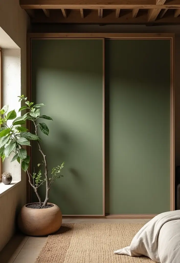 25 Sliding Wardrobe Color Ideas Bedroom That Look Stylish & Modern - 11. Olive Green
