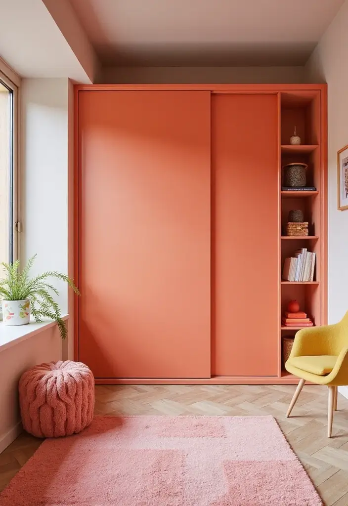 25 Sliding Wardrobe Color Ideas Bedroom That Look Stylish & Modern - 12. Coral Orange