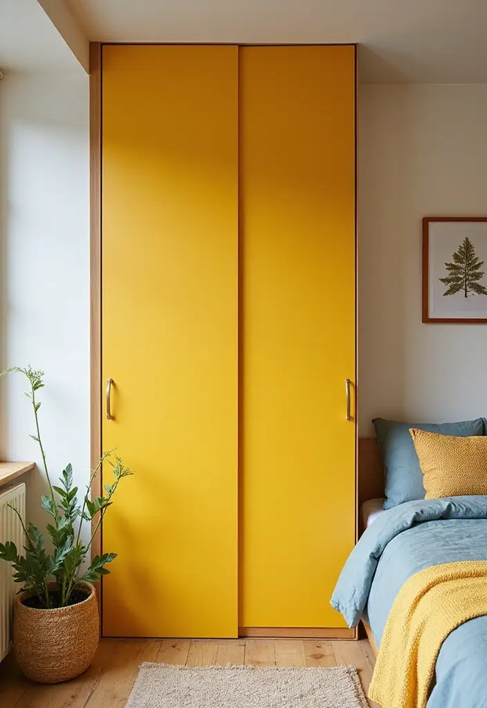 25 Sliding Wardrobe Color Ideas Bedroom That Look Stylish & Modern - 14. Bright Yellow