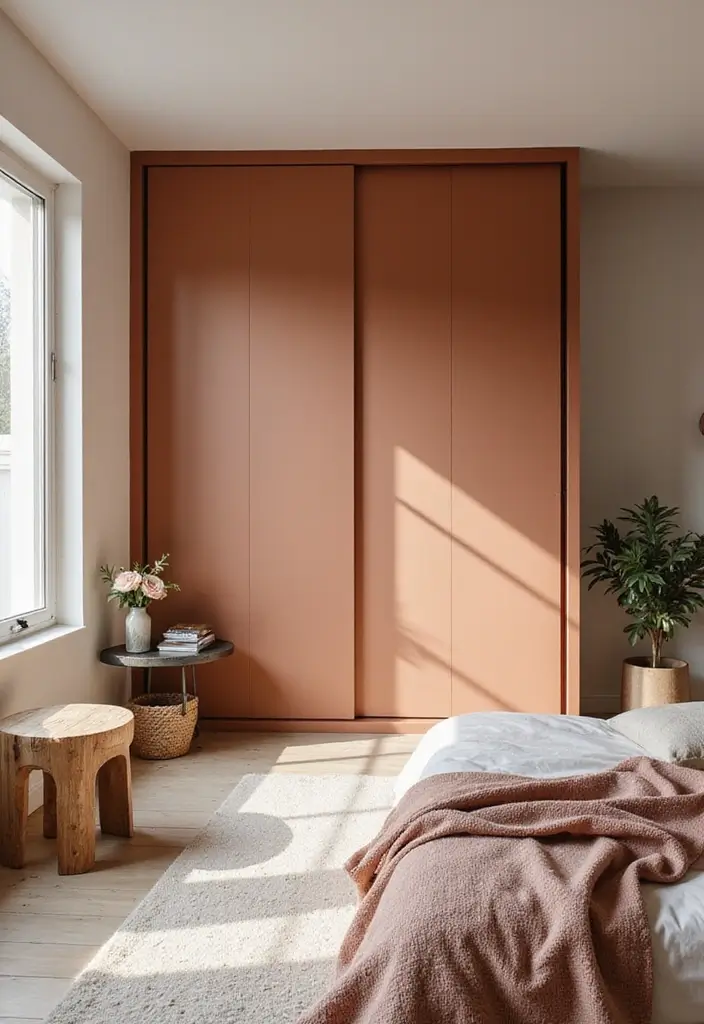 25 Sliding Wardrobe Color Ideas Bedroom That Look Stylish & Modern - 16. Earthy Clay