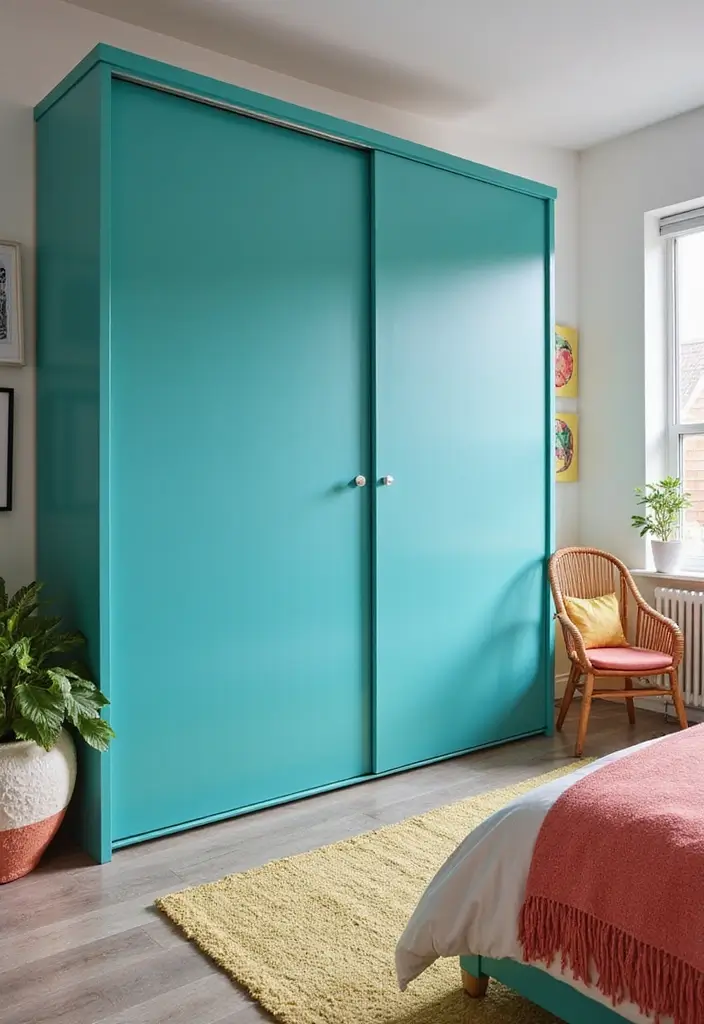 25 Sliding Wardrobe Color Ideas Bedroom That Look Stylish & Modern - 22. Bright Teal