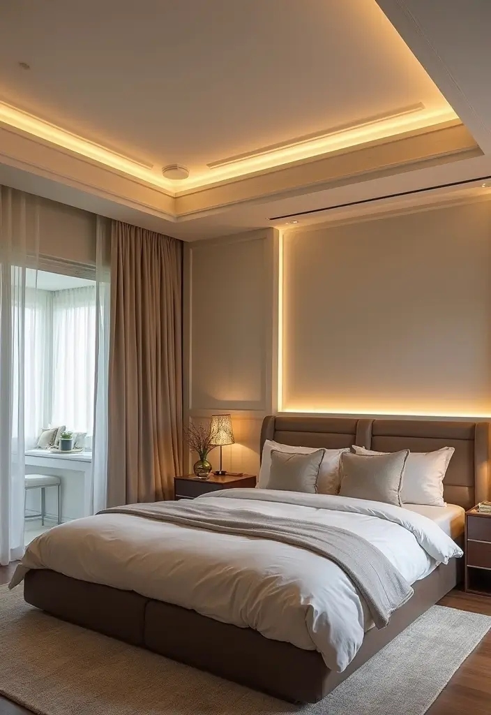25 Wall Moulding Ideas Bedroom That Add Classic Detail - 15. Integrated Lighting with Moulding