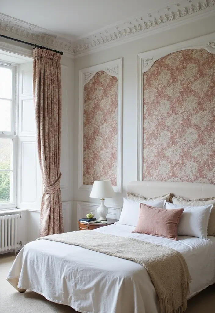25 Wall Moulding Ideas Bedroom That Add Classic Detail - 16. Moulding with Wallpaper