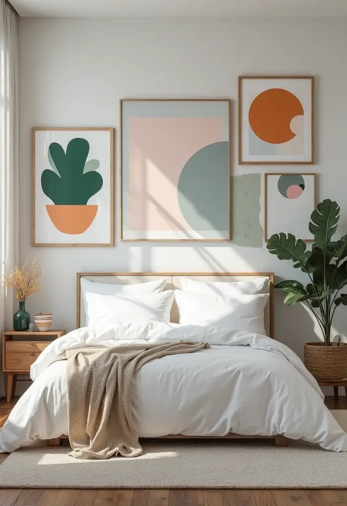 25 White Bed Frame Bedroom Ideas That Feel Clean and Modern - 12. Artistic Expression