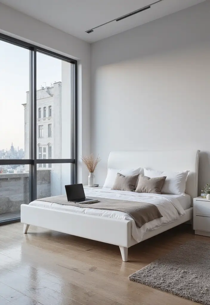 25 White Bed Frame Bedroom Ideas That Feel Clean and Modern - 15. Tech-Savvy Space