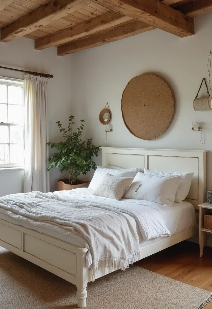 25 White Bed Frame Bedroom Ideas That Feel Clean and Modern - 16. Rustic Retreat