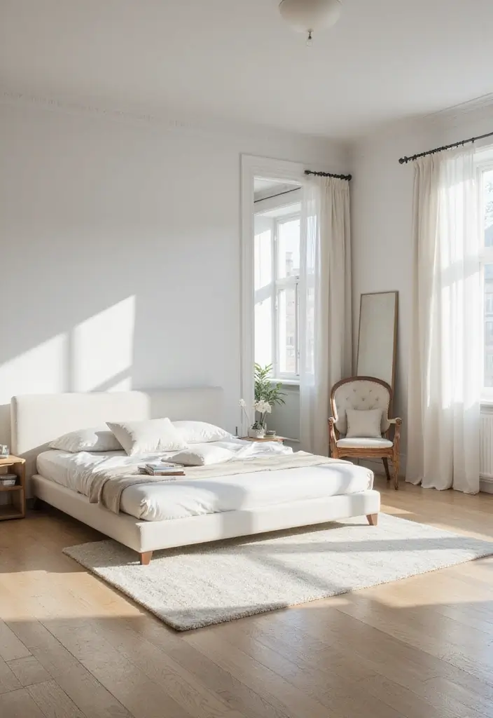 25 White Bed Frame Bedroom Ideas That Feel Clean and Modern - 17. Open Floor Plan