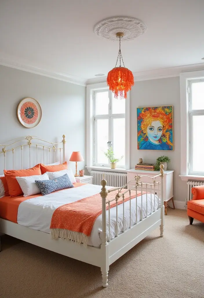 25 White Bed Frame Bedroom Ideas That Feel Clean and Modern - 18. Bold Accents