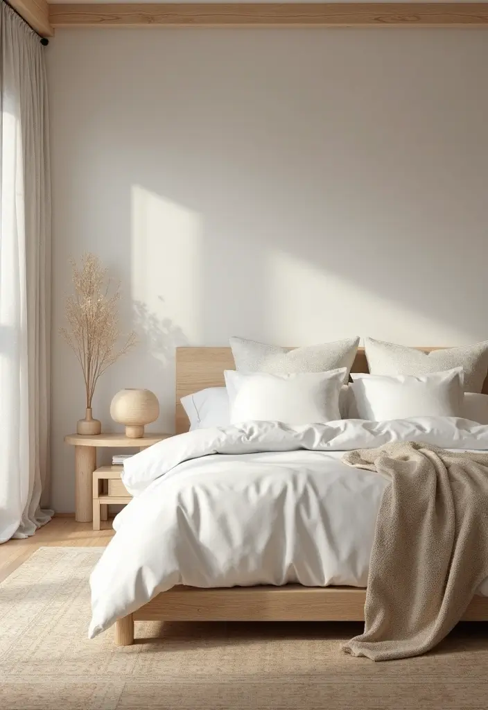25 White Bed Frame Bedroom Ideas That Feel Clean and Modern - 19. Minimalist Asian Influence