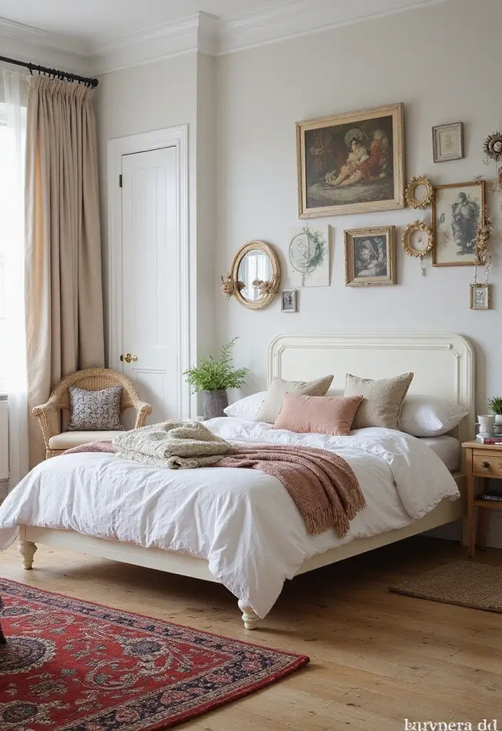 25 White Bed Frame Bedroom Ideas That Feel Clean and Modern - 24. Vintage Meets Modern