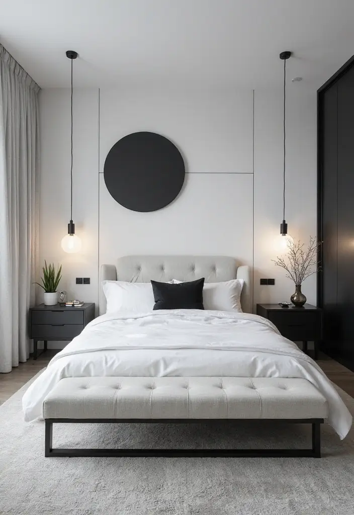 25 White Bed Frame Bedroom Ideas That Feel Clean and Modern - 3. Elegant Monochrome