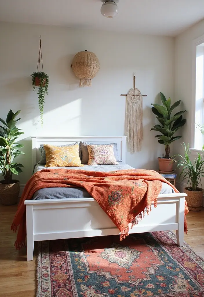 25 White Bed Frame Bedroom Ideas That Feel Clean and Modern - 5. Bohemian Bliss