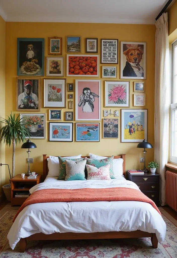 26 Smart 11x11 Bedroom Layout Ideas for Perfect Balance & Flow - 12. Creative Wall Art