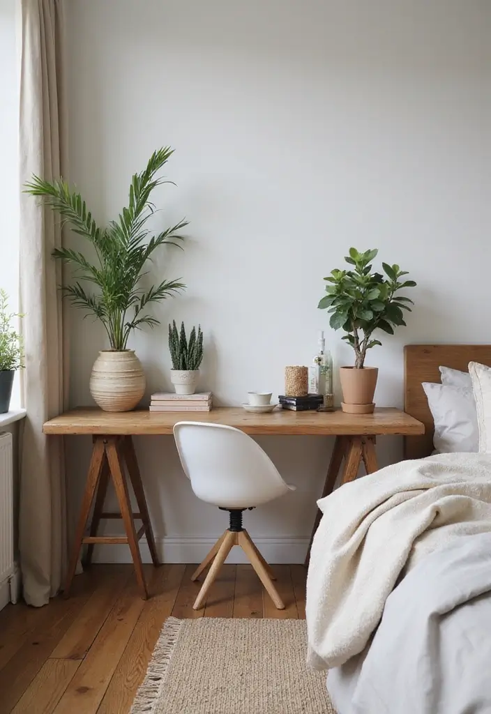 26 Smart 11x11 Bedroom Layout Ideas for Perfect Balance & Flow - 15. Desk as a Nightstand