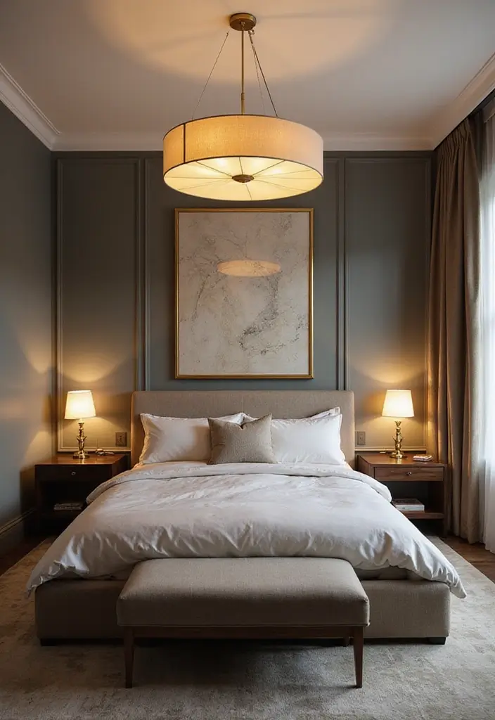 26 Smart 11x11 Bedroom Layout Ideas for Perfect Balance & Flow - 18. Statement Lighting Fixtures