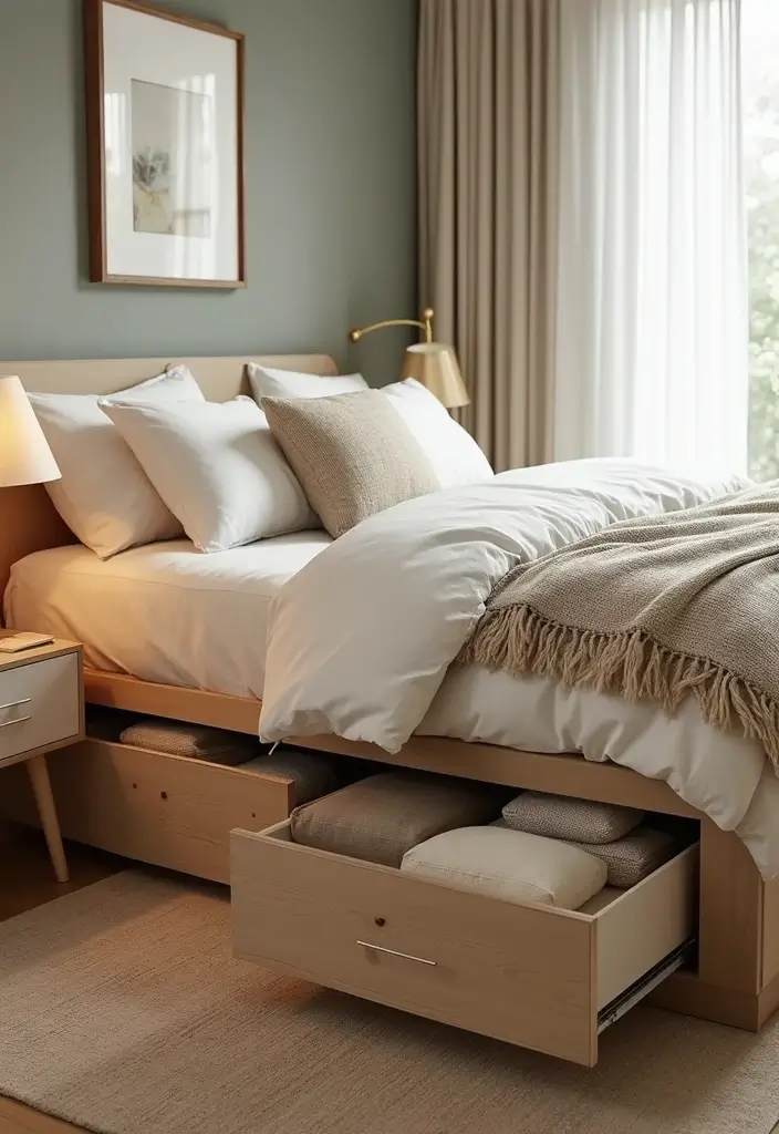 26 Smart 11x11 Bedroom Layout Ideas for Perfect Balance & Flow - 25. Utilizing Under-Bed Space