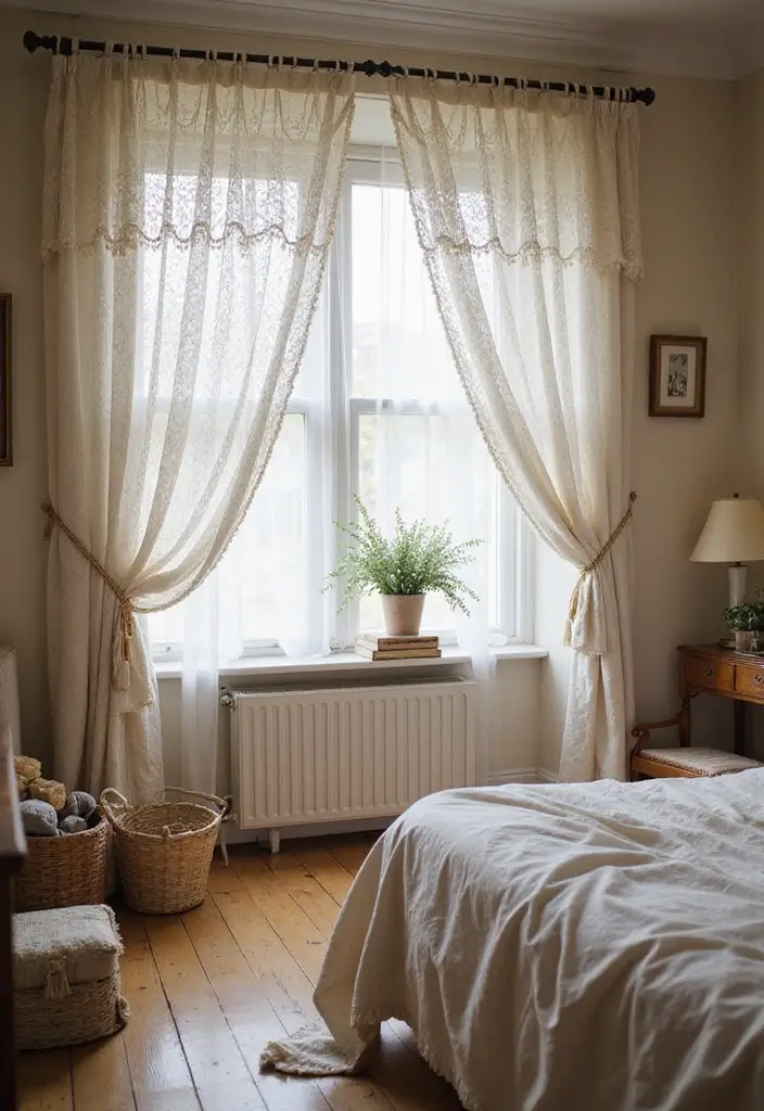 27 Bedroom Curtain Ideas Master Modern That Add Elegance and Privacy - 12. Vintage-Inspired Lace