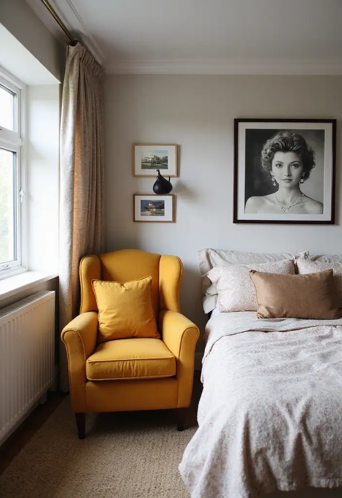 27 Bedroom Ideas for Small Rooms Cozy & Cheap But Aesthetic - 11. Statement Pieces: Bold and Beautiful