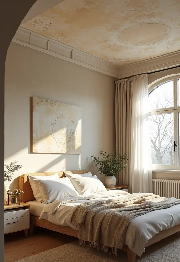 27 Bedroom Ideas for Small Rooms Cozy & Cheap But Aesthetic - 16. Artistic Ceiling: Draw the Eye Upwards