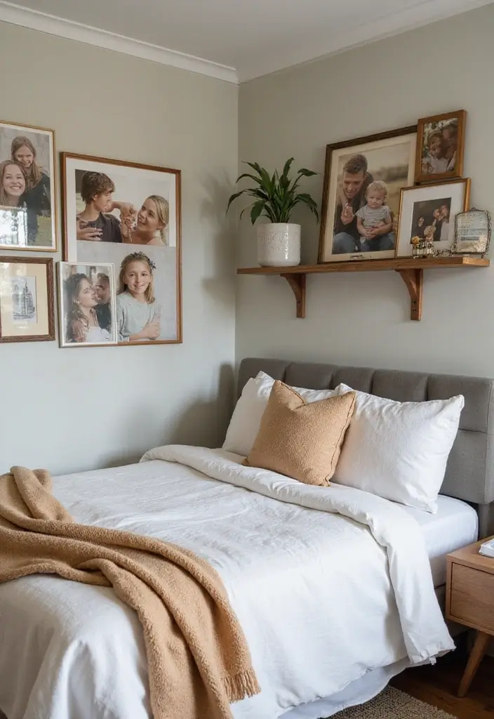27 Bedroom Ideas for Small Rooms Cozy & Cheap But Aesthetic - 26. Framed Memories: Cherished Moments