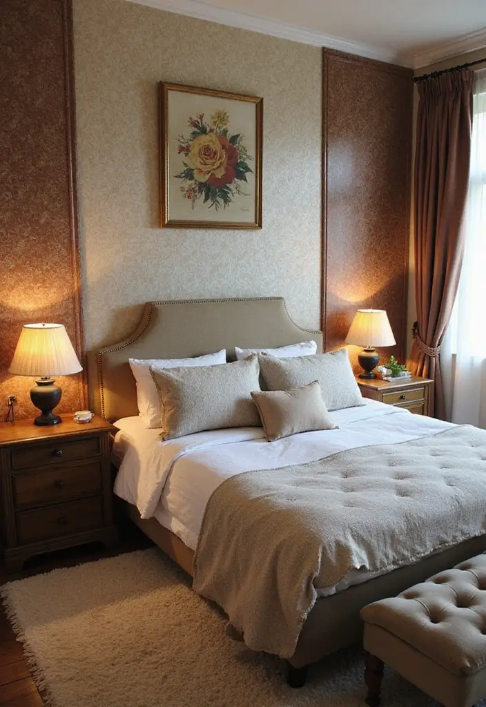 27 Modern Vintage Bedroom Ideas That Feel Retro & Refined - 13. Vintage Wall Treatments