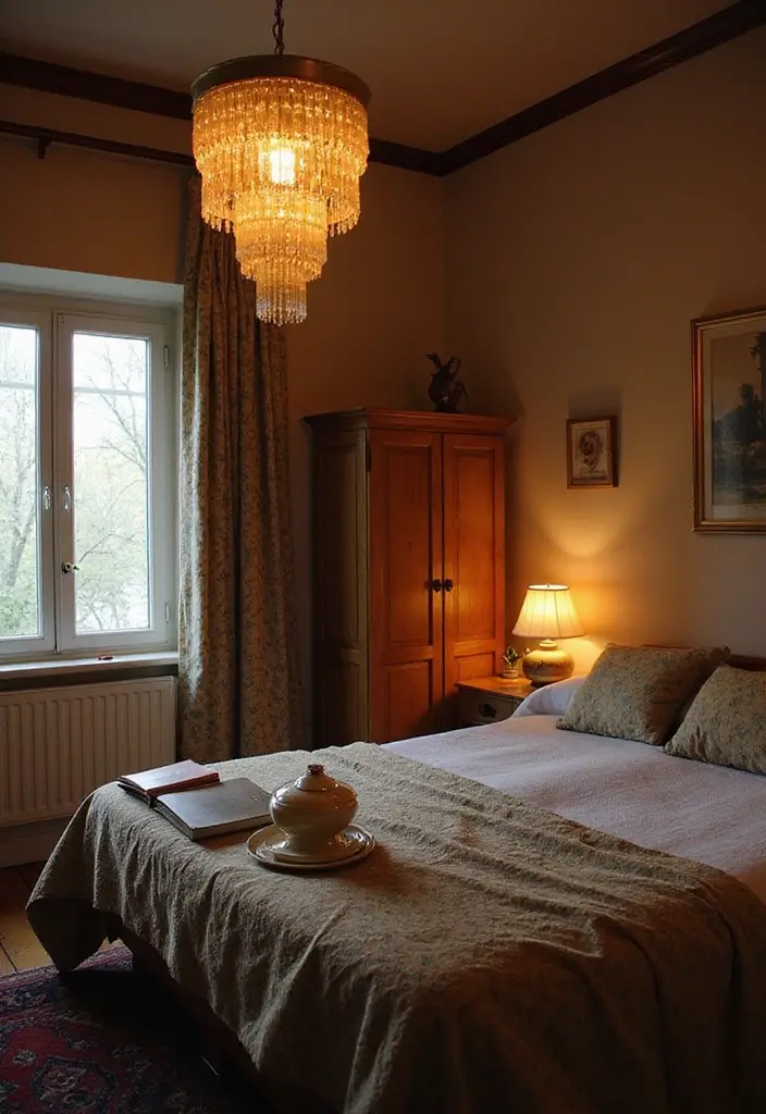 27 Modern Vintage Bedroom Ideas That Feel Retro & Refined - 7. Vintage Lighting Fixtures