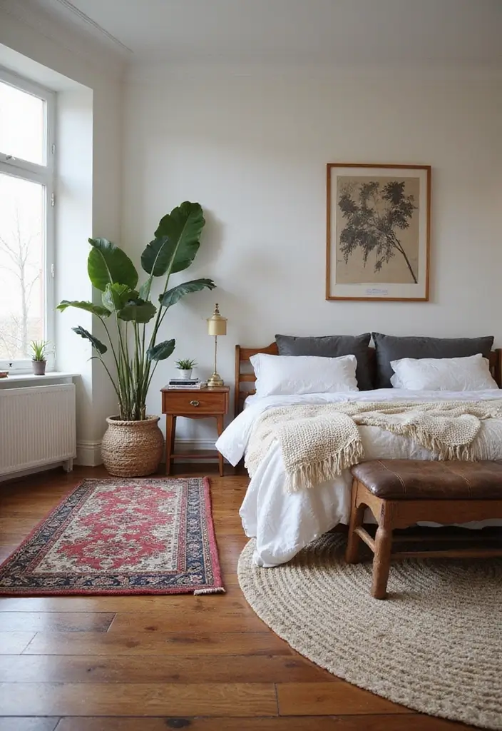 27 Modern Vintage Bedroom Ideas That Feel Retro & Refined - 9. Layered Rugs