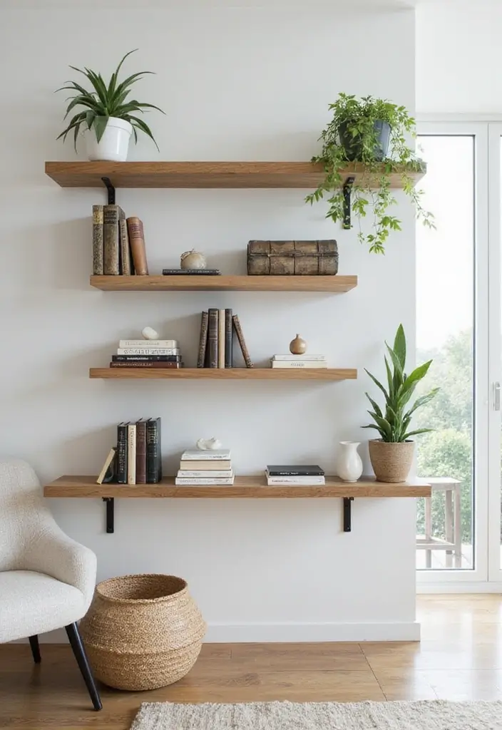 27 One Bedroom Apartment Ideas That Feel Spacious & Modern - 1. Floating Shelves for Stylish Storage