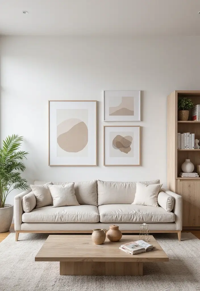 27 One Bedroom Apartment Ideas That Feel Spacious & Modern - 13. Minimalist Wall Art