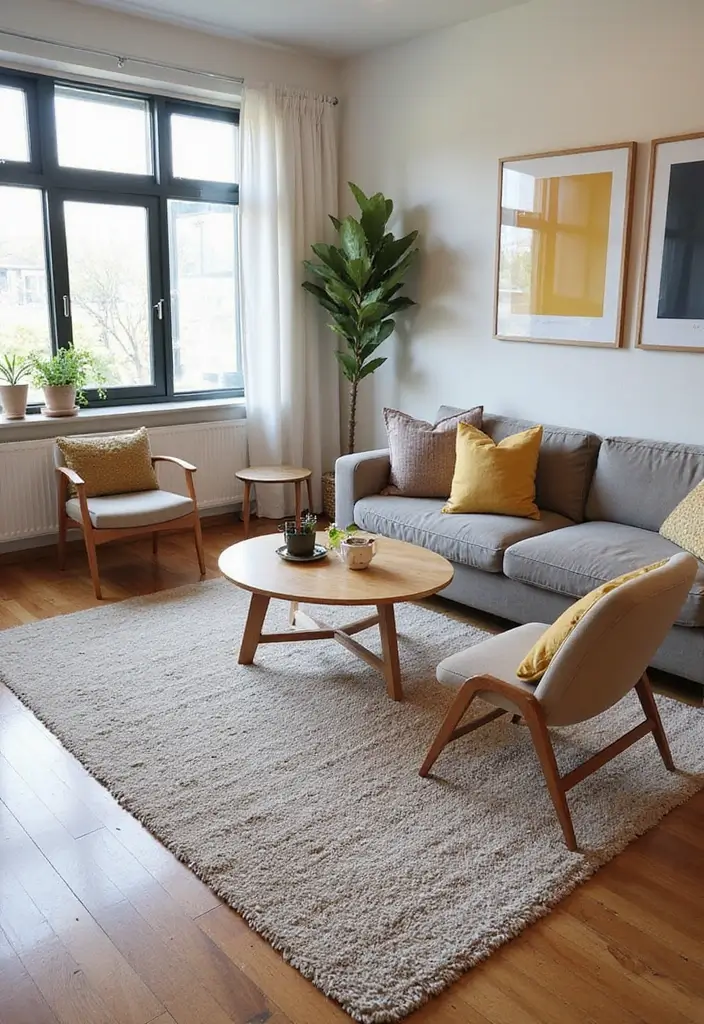 27 One Bedroom Apartment Ideas That Feel Spacious & Modern - 14. Chic Rugs to Define Areas