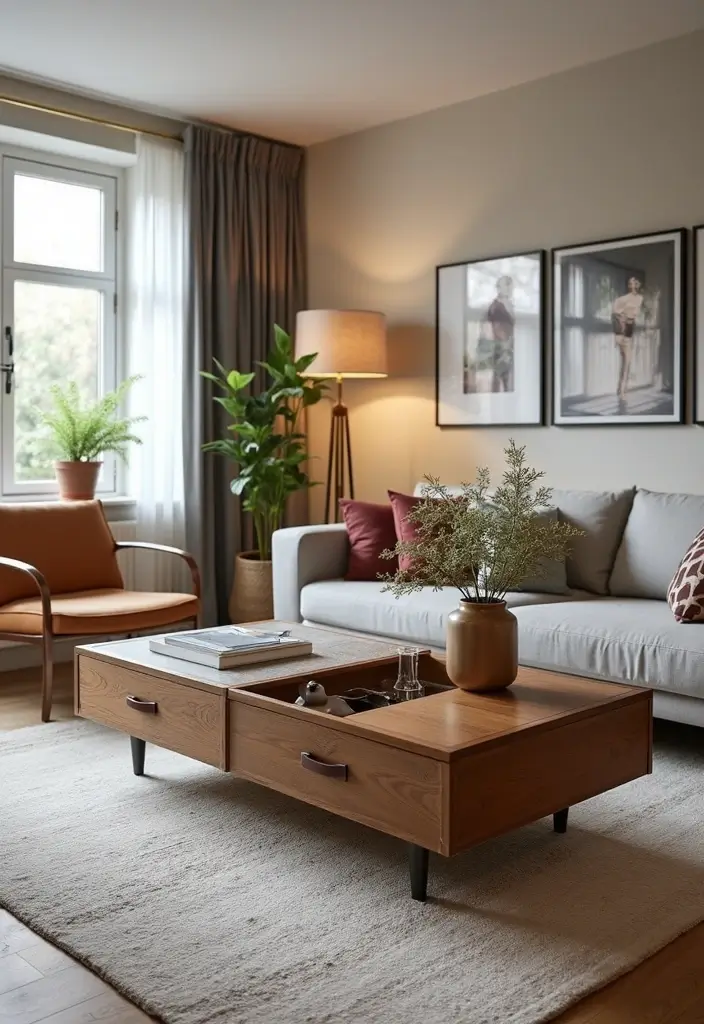 27 One Bedroom Apartment Ideas That Feel Spacious & Modern - 4. Multi-functional Coffee Tables