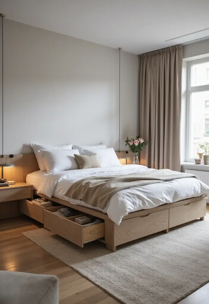 27 One Bedroom Apartment Ideas That Feel Spacious & Modern - 6. Smart Storage Under the Bed