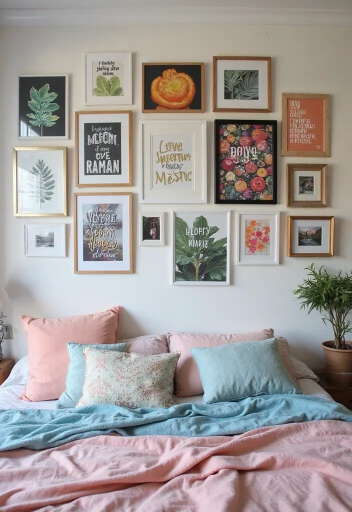 28 Bedroom Ideas for Small Rooms for Teens That Feel Trendy & Fun - 6. Inspirational Wall Art Displays