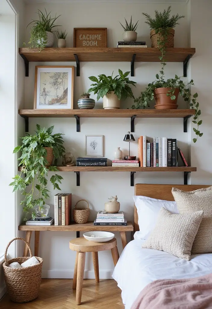 28 Boho Style Bedroom Ideas That Feel Effortless and Free-Spirited - 10. Open Shelving
