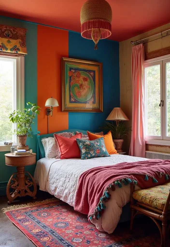 28 Boho Style Bedroom Ideas That Feel Effortless and Free-Spirited - 13. A Splash of Color