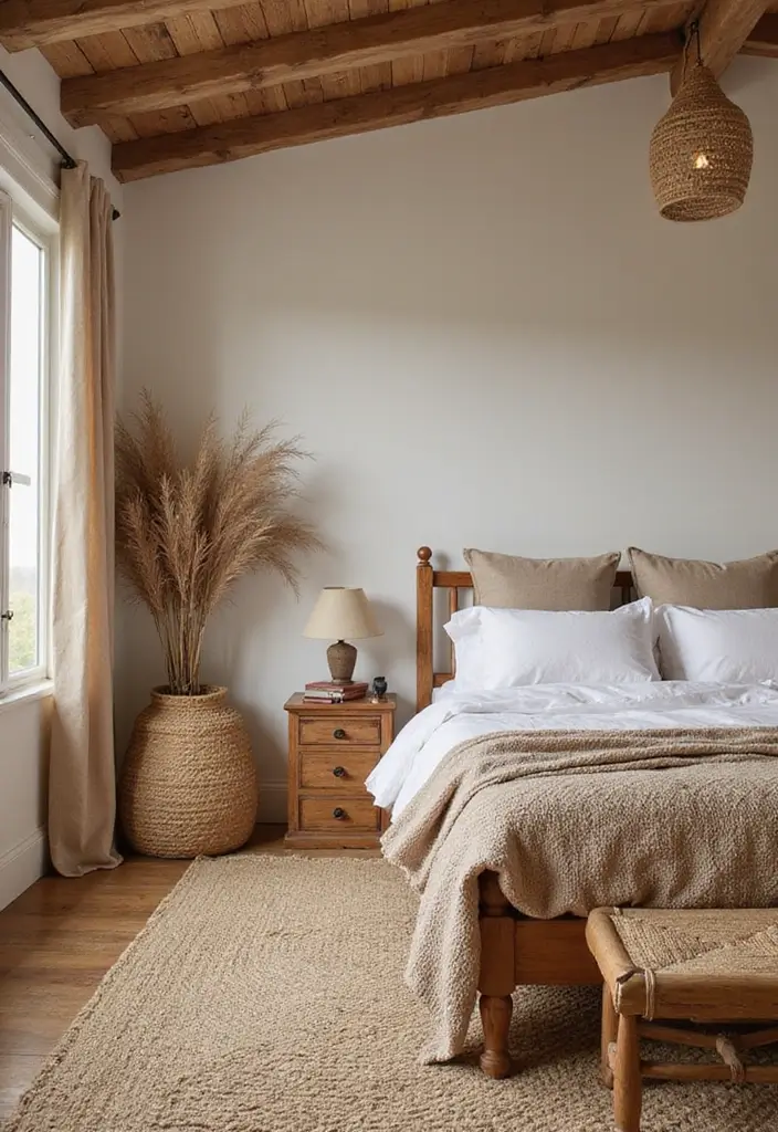 28 Boho Style Bedroom Ideas That Feel Effortless and Free-Spirited - 14. Natural Materials
