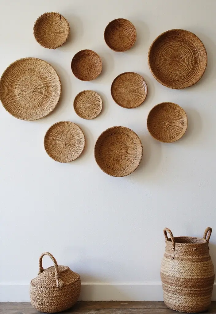 28 Boho Style Bedroom Ideas That Feel Effortless and Free-Spirited - 17. Woven Wall Baskets