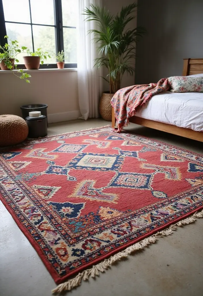 28 Boho Style Bedroom Ideas That Feel Effortless and Free-Spirited - 6. Colorful Rugs