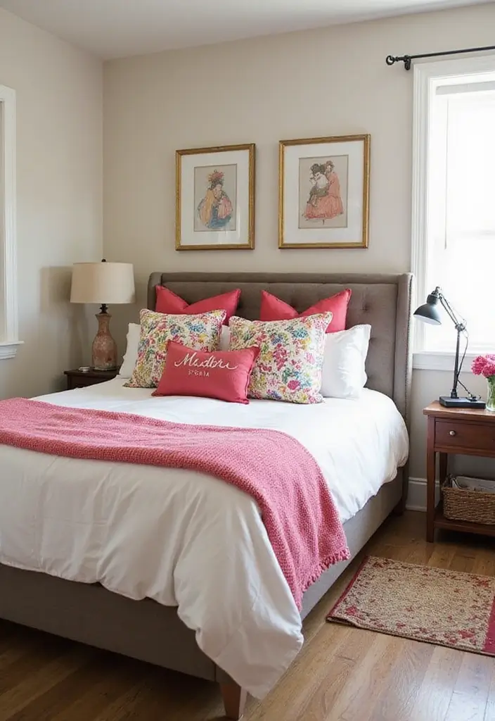 28 Clever 10 x 11 Bedroom Layout Ideas That Maximize Every Inch - 21. Use of Colorful Accent Pillows