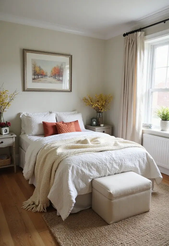 28 Clever 10 x 11 Bedroom Layout Ideas That Maximize Every Inch - 28. Seasonal Decor Rotation