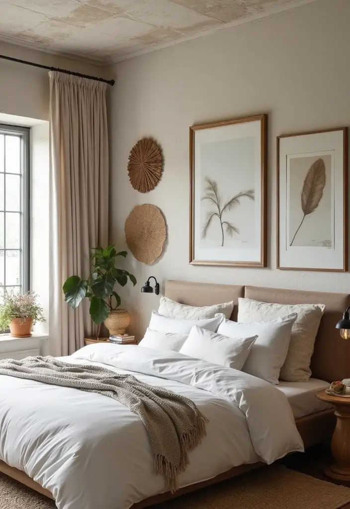 28 Modern Rustic Bedroom Ideas That Combine Comfort and Edge - 11. Chic Wall Decor
