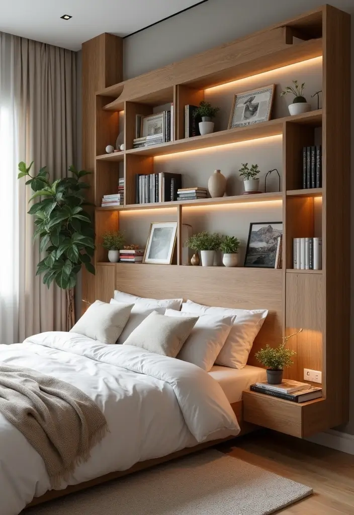 28 Modern Rustic Bedroom Ideas That Combine Comfort and Edge - 12. Open Shelving
