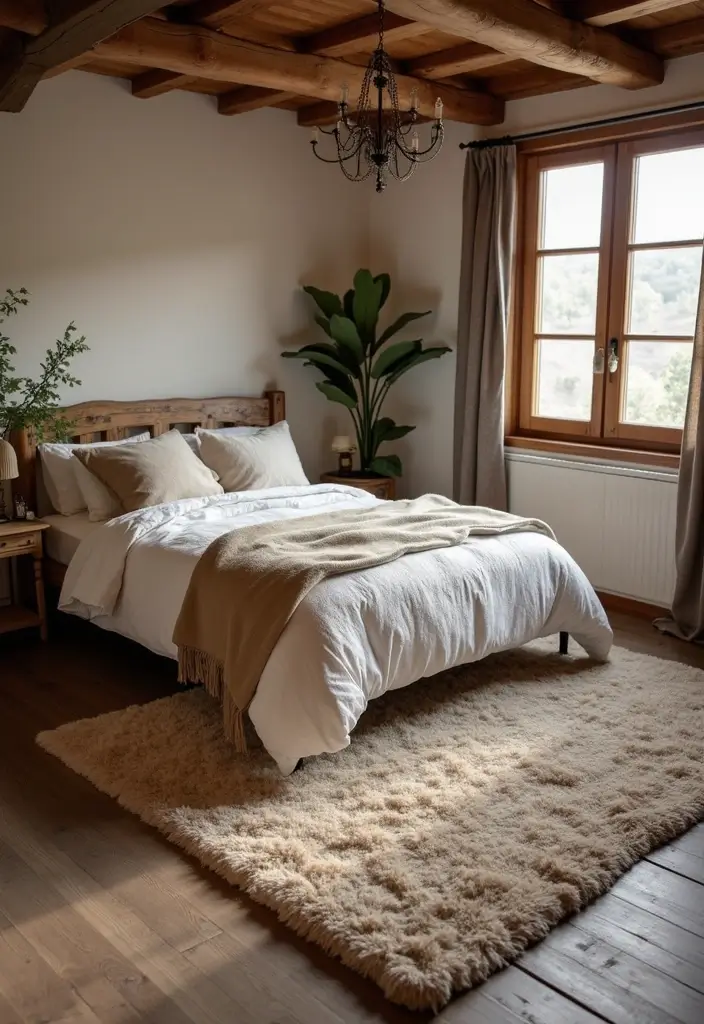 28 Modern Rustic Bedroom Ideas That Combine Comfort and Edge - 15. Cozy Rugs