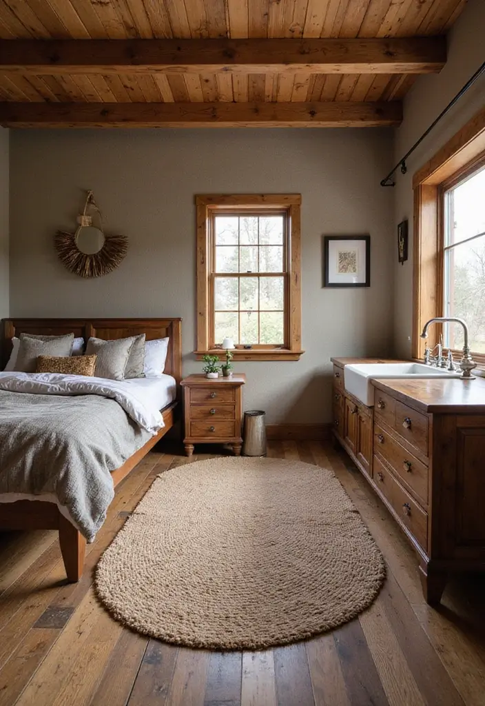 28 Modern Rustic Bedroom Ideas That Combine Comfort and Edge - 17. Rustic Flooring