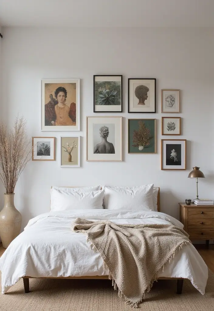 28 Modern Rustic Bedroom Ideas That Combine Comfort and Edge - 19. Wall Art Integration